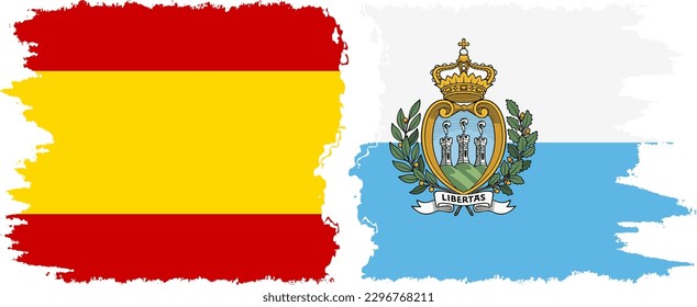 San Marino and Spain grunge flags connection, vector