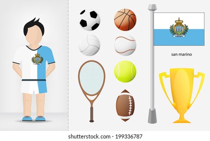 San Marino sportsman with sport equipment collection vector illustrations