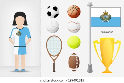 San Marino sportswoman with sport equipment collection vector illustrations