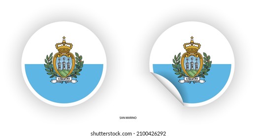 San Marino sticker circle flag set in circle shape with peel off at the corner on white background.
