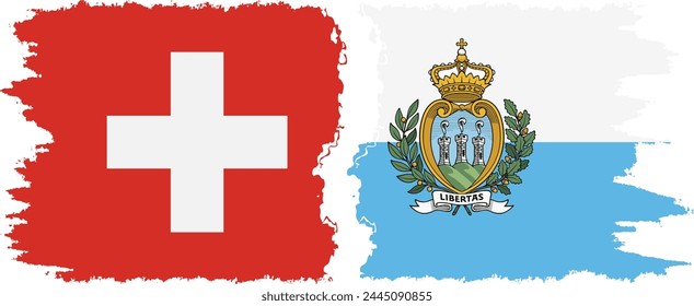 San Marino and Switzerland grunge flags connection, vector