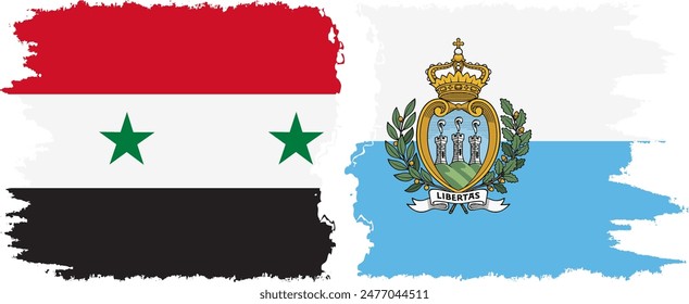 San Marino and Syria grunge flags connection, vector