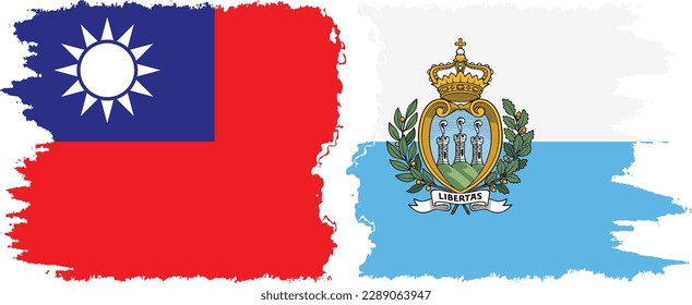 San Marino and Taiwan grunge flags connection, vector