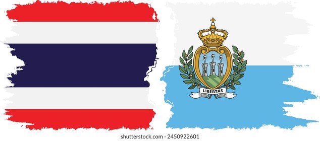 San Marino and Thailand grunge flags connection, vector