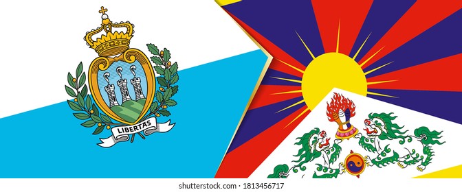 San Marino and Tibet flags, two vector flags symbol of relationship or confrontation.