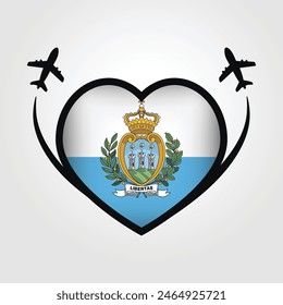 San Marino Travel Heart Flag With Airplane Icons