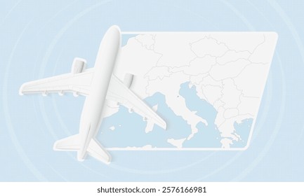 San Marino Travel Illustration with Plane and National Flag. Ideal for travel agencies, promotional materials, or geographic content related to San Marino.