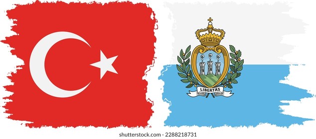 San Marino and Turkey grunge flags connection, vector