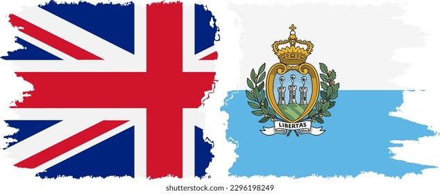 San Marino and UK grunge flags connection, vector