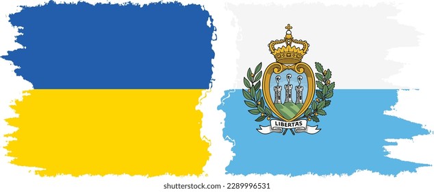 San Marino and Ukraine grunge flags connection, vector