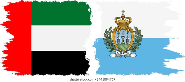 San Marino and United Arab Emirates grunge flags connection, vector