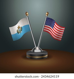 San Marino and United States table flags with gradient backgrund. Vector Illustration