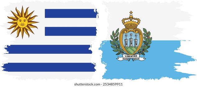 Conexión de banderas grunge de San Marino y Uruguay, Vector