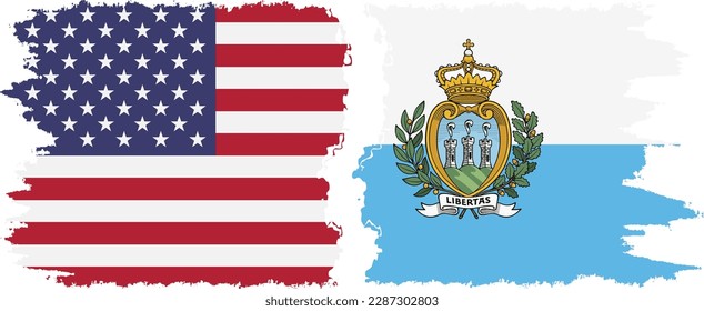 San Marino and USA grunge flags connection, vector