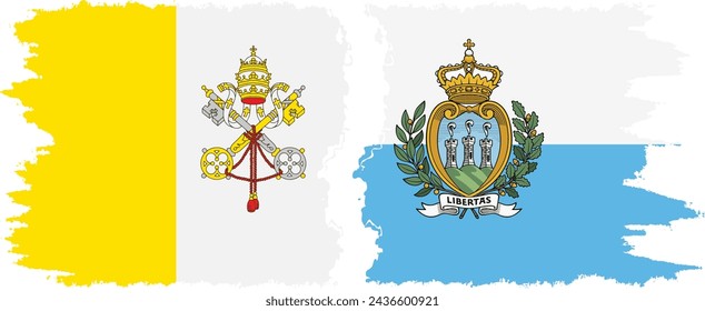 San Marino and Vatican grunge flags connection, vector