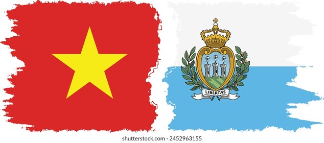 San Marino and Vietnam grunge flags connection, vector