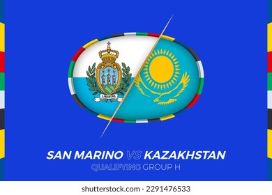 San Marino vs Kazakhstan icon for European football tournament qualification, group H. Competition icon on the stylized background.