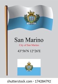 san marino wavy flag and coordinates against gray background, vector art illustration, image contains transparency