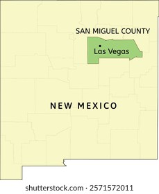 San Miguel County and city of Las Vegas location on New Mexico state map