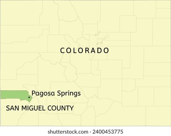 San Miguel County and town of Telluride location on Colorado state map