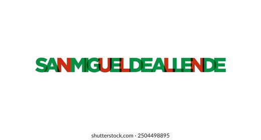 San Miguel de Allende in the Mexico emblem. The design features a geometric style, vector illustration with bold typography in a modern font. The graphic slogan lettering.