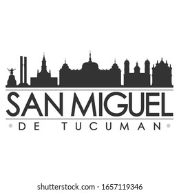 San Miguel de Tucumán, Argentina Skyline Silhouette City. Cityscape Design Vector. Famous Monuments Tourism.