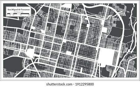 San Miguel de Tucuman Argentina City Map in Black and White Color in Retro Style. Outline Map. Vector Illustration.