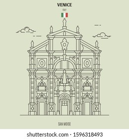 San Moise church in Venice, Italy. Landmark icon in linear style