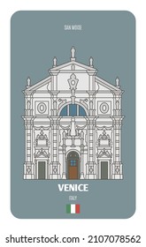 San Moise church in Venice, Italy. Architectural symbols of European cities. Colorful vector 