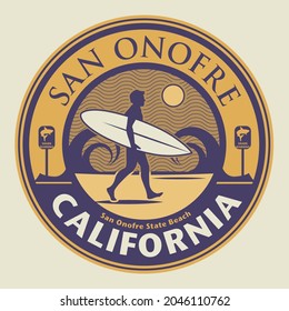 San Onofre State Beach, California - surfer sticker, stamp or sign design