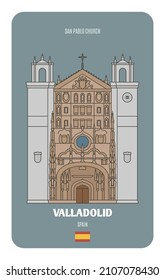 San Pablo Church in Valladolid, Spain. Architectural symbols of European cities. Colorful vector 