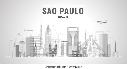 São Paulo (Brasil) linhas do horizonte. Ilustração vetorial. Conceito de viagens de negócios e turismo com edifícios modernos. Imagem para banner ou site.