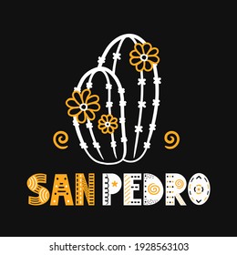 San Pedro Kaktus. Vektorgrafik-Icon-Design. Entheogenpflanze San Pedro cactus t-shirt, Plakatdruckkonzept
