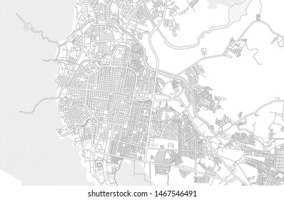 San Pedro Sula, Cortés, Honduras, bright outlined vector map with bigger and minor roads and streets created for infographic backgrounds.