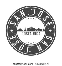 San José Province, San José, Costa Rica Skyline Stamp. Round Postmark Icon City Design. Seal Vector Landmark Travel Badge.