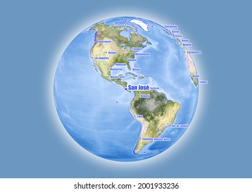 San José-Costa Rica est montré sur une carte vectorielle du globe. La carte montre l'emplacement de San José-Costa Rica dans le monde.