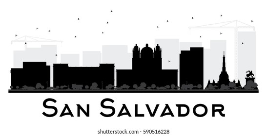 San Salvador City skyline black and white silhouette. Vector Illustration. Simple flat concept for tourism presentation, banner, placard or web site. Cityscape with landmarks.