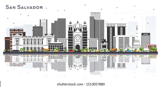 San Salvador City Skyline with Gray Buildings and Reflections Isolated on White. Vector Illustration. Business Travel and Tourism Concept with Modern Architecture. San Salvador Cityscape with Landmark