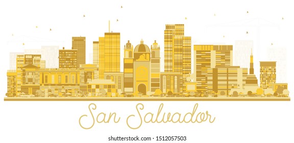 San Salvador City Skyline Silhouette with Golden Buildings Isolated on White. Vector Illustration. Business Travel and Tourism Concept with Modern Architecture. San Salvador Cityscape with Landmarks