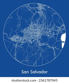 San Salvador El Salvador North America City Map blue print round Circle vector illustration