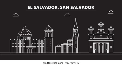 San Salvador silhouette skyline. El Salvador vector city, salvadoran linear architecture, travel illustration, outline landmark icon salvadoran line banner