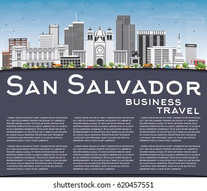 San Salvador Skyline with Gray Buildings, Blue Sky and Copy Space. Vector Illustration. Business Travel and Tourism Concept with Modern Architecture. Image for Presentation Banner Placard and Web Site