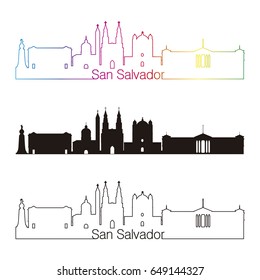 San Salvador skyline linear style with rainbow in editable vector file