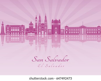 San Salvador skyline in purple radiant orchid in editable vector file