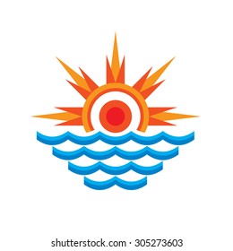 San & sea - vector logo template concept illustration. Rays and wave water. Travel symbol. Summer vacation sign. Design element. 