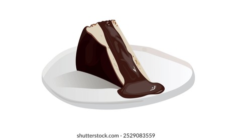 San Sebastian cheesecake vector illustration. San Sebastian cheesecake served with chocolate sauce. Basque burnt cheesecake