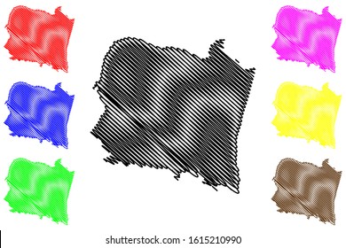 San Sebastian municipality (Commonwealth of Puerto Rico, Porto Rico, PR, Unincorporated territories of the United States) map vector illustration, scribble sketch San Sebastian map
