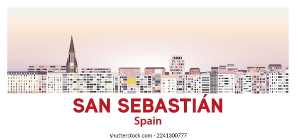 San Sebastian skyline in bright color palette vector illustration