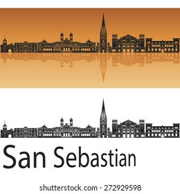 San Sebastian skyline in orange background in editable vector file