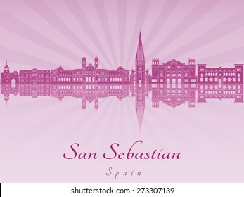 San Sebastian skyline in purple radiant orchid in editable vector file